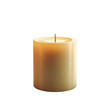 © DuangphonKPR - A single, unlit, cream-colored pillar candle isolated on a black background.