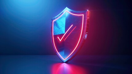 Poster - 3d rendering blue and red glowing shield with check marks on futuristic blue background. generative 