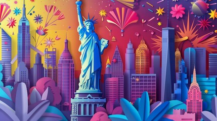 3D art paper wallpaper, Statue of Liberty, landmark of the United States, America, beautiful colors