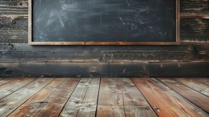Wall Mural - Back to school concept on blackboard with wooden floor for art design or text message