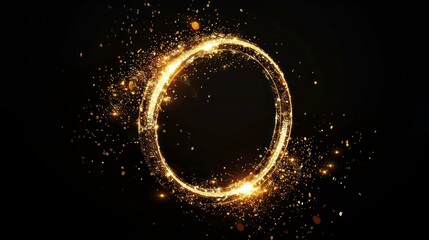 Canvas Print - 3d sparkling golden metal circle with shiny glitters isolated on black background. generative ai