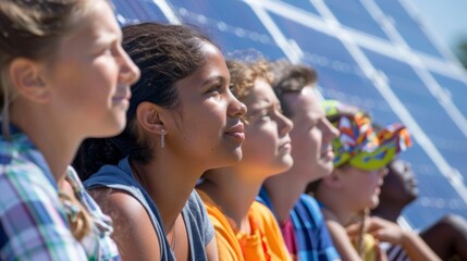 A diverse crowd of people of all ages races and backgrounds coming together to learn about and support community solar gardens.