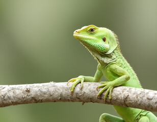 Wall Mural - iguana on a tree, green lizard on a branch, green lizard on a tree