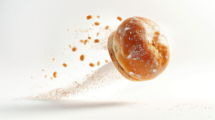 Spoiled bread roll with mold on white background