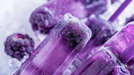 Refreshing acai berry ice pops, a closeup of refreshing acai berry ice pops, deep purple and icy, set against a white backdrop