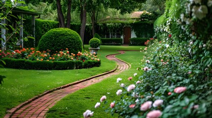 Canvas Print - Lawns and flower beds with roses img