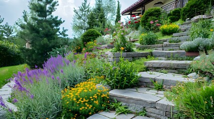 Poster - Landscape design with terraced areas planted img