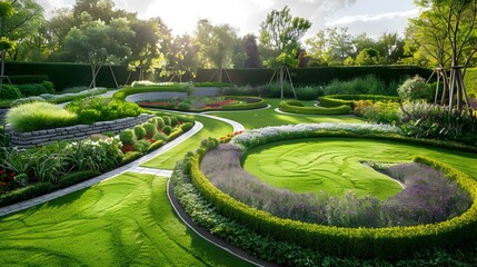 Poster - Landscape design with winding lines of green img