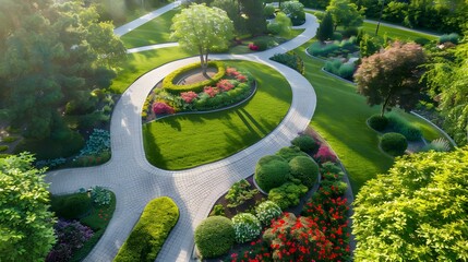 Poster - Landscape design with smooth lines of flowering