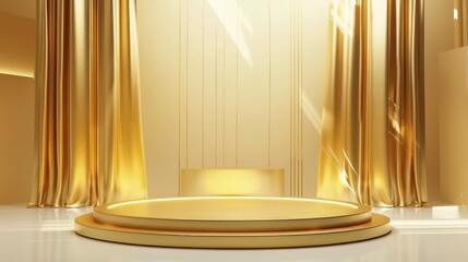 Wall Mural - Abstract luxury gold platform podium product presentation backdrop. Generative AI