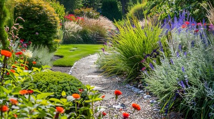 Wall Mural - Mixed borders with colorful perennials and ornamental img