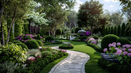 Wall Mural - Landscape style with winding natural stone paths image