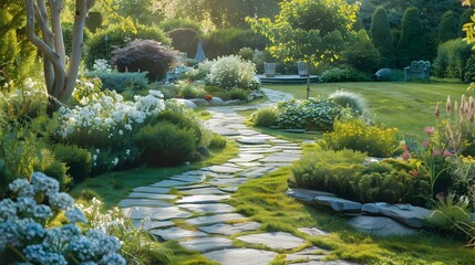 Canvas Print - Landscape style with winding natural stone paths img