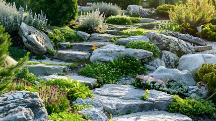 Poster - Rock gardens with neatly laid stone terraces picture