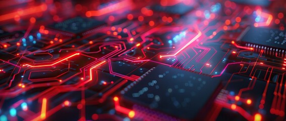 Poster - Circuit Board Glow with Red Lines