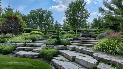 Poster - Rock garden with stone steps leading img