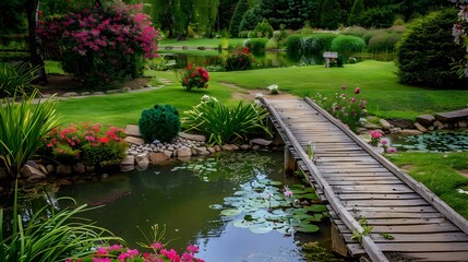 Wall Mural - A garden with ponds