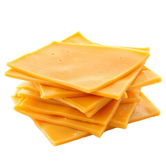 Stack of yellow cheese slices isolated on a white background, transparent background. Perfect for sandwiches, burgers, and cooking recipes.