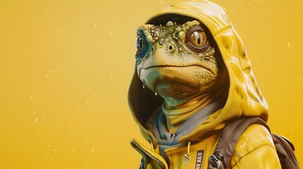 Wall Mural - Anthropomorphic Turtle in Stylish Street Wear on Vivid Yellow Background