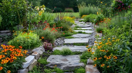 Canvas Print - Eco landscape with natural stone paths