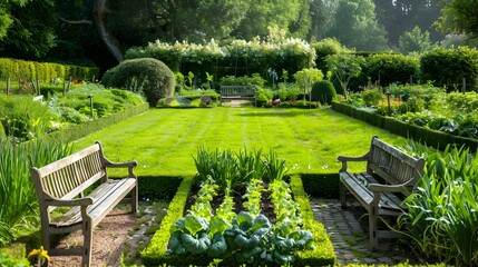 Wall Mural - Plants with luscious rows of spring onions