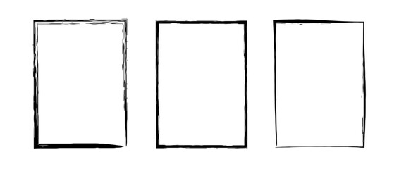 Aufkleber - Black grunge rectangle frame set. Different paint brushed border collection. Chalk or ink rectangular stroke design elements for banner, poster, flyer, brochure, cover. Vector A4 carde