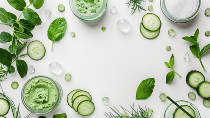 Canvas Print - Spa theme with cucumbers and white background Organic cosmetics and skincare concept