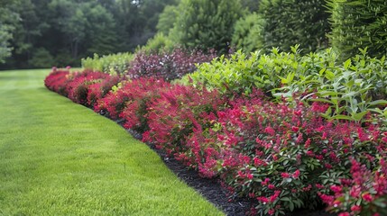 Wall Mural - Borders with dwarf barberries create bright red picture