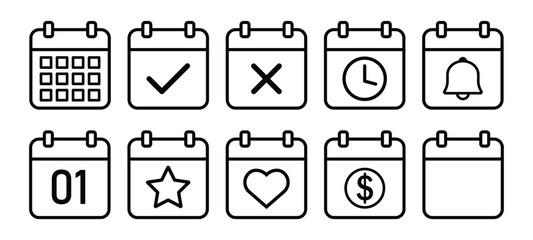 Poster - calendar icon set. calendar planner icons for app, website, ui. event date organizer signs. business