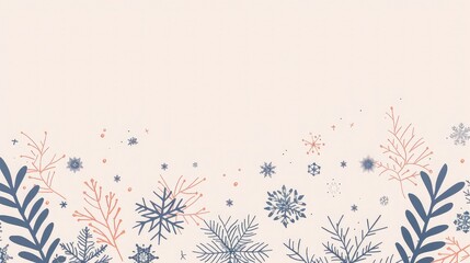 Minimalist one line drawing of a holiday banner with snowflakes, Vector, Simple and clean, winter theme