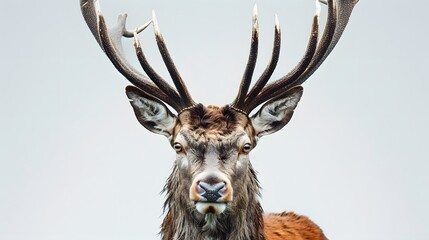 Wall Mural - Red deer stag in front of a white background, remasterized.