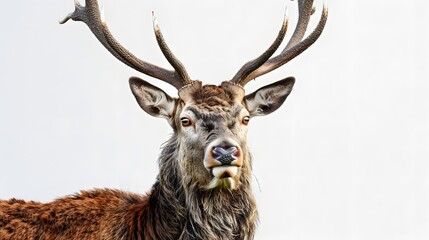 Wall Mural - Red deer stag in front of a white background, remasterized.