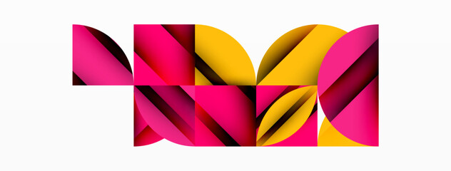 Poster - Circle, square and flower petal geometric background. Round shapes composition for wallpaper, banner, background or landing