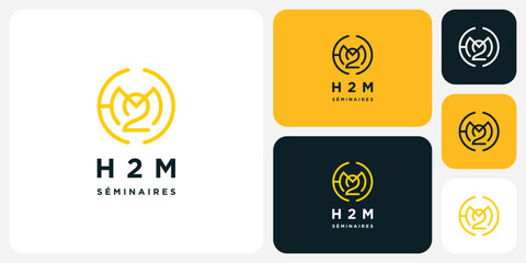 Vector logo design for the initials letters H 2 M in a circle shape with a modern, simple, clean and abstract style.
