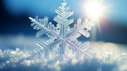 Aufkleber - close-up shot of a snowflake, its intricate crystal structure glistening in the sunlight, showcasing nature's artistry. 