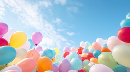 Aufkleber - close-up shot of colorful balloons floating upwards, creating a joyful party background. 