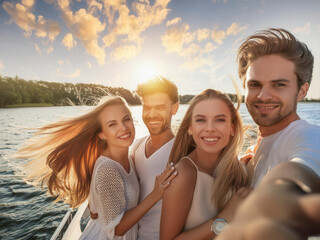 Wall Mural - group of friends having fun on the boat