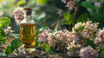 Natural Cosmetics Pairing Essential Oregano Oil with Fresh Flowers