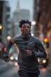 © CYBERUSS - Determined Jogger Traversing Lively Urban Landscape at Dawn