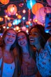 © CYBERUSS - Joyful Friends Taking Celebratory Selfie with Festive Lights and Decor in Background