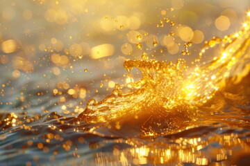 Poster - Golden oil splash, water