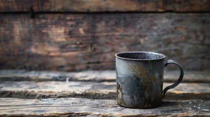 Canvas Print - Old coffee mug on wooden surface