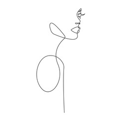 Wall Mural - Woman Head Continuous One Line Vector Drawing. Style Template with Abstract Female Silhouette. Woman Portrait Modern Minimalist Simple Linear Style. Female Art for Beauty Fashion Design	