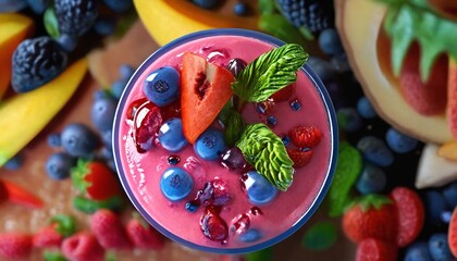 Wall Mural - fruit smoothie in a glass top view