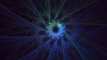 Poster - 3D manual rendering abstract blue fractal light background. Its not AI Generatd illustration.