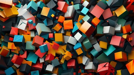 Wall Mural - A vibrant array of multicolored 3D cubes creating an abstract background pattern. 