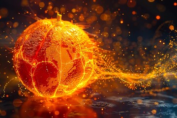 Wall Mural - A glowing orange ball with fire and smoke.