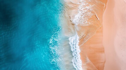 Wall Mural - Aerial View of Turquoise Ocean Meeting Sandy Beach