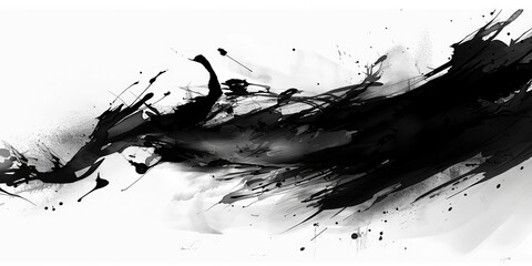 Abstract Black Ink Splatters on White Background