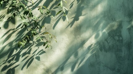 Wall Mural - abstract tree shadows on green wall background with text space